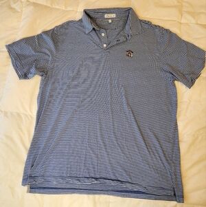Blue Striped Cotton/Silk Peter Millar Polo Shirt Size XL